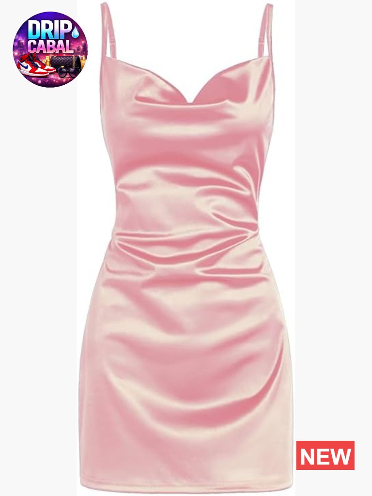 Women's Satin Sleeveless Spaghetti Strap Mini Sheeny Cocktail Party Dress
